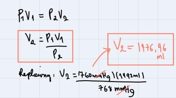 imple of argon gas at standard pressure occupies 1492 mL. At constantperature, what-example-2