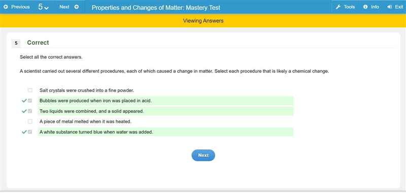 A scientist carried out several different procedures, each of which caused a change-example-1