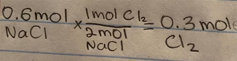 How many mols of Cl₂ are needed to make 0.6 mols of NaCl according to the following-example-1