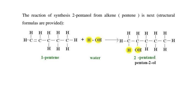 Write the complete chemical equations for production of pentanol from pentene​-example-1