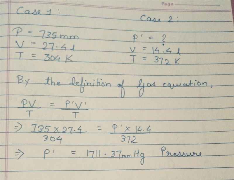 A sample of gas with an initial volume of 27.4 L at a pressure of 735 mmHg and a temperature-example-1