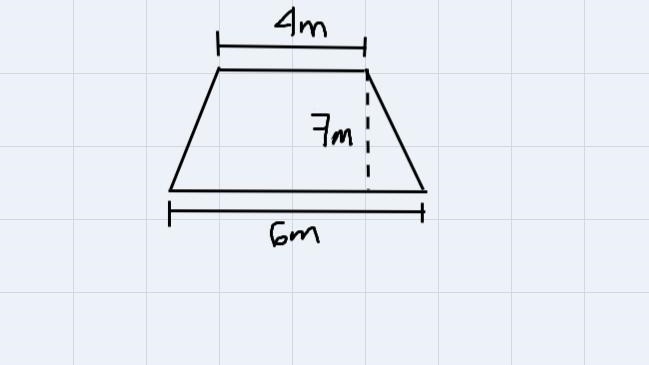 Find the area of a trapezoid which has a measure of 7 meters for its height and 4 meters-example-1