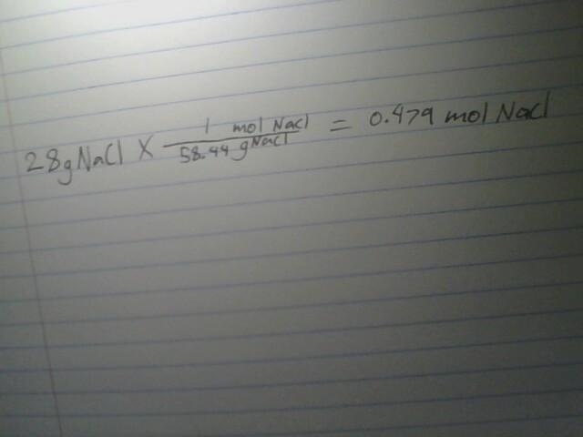 Seawater contains roughly 28.0 g of NaCl per liter. How many moles of NaCl is in each-example-1