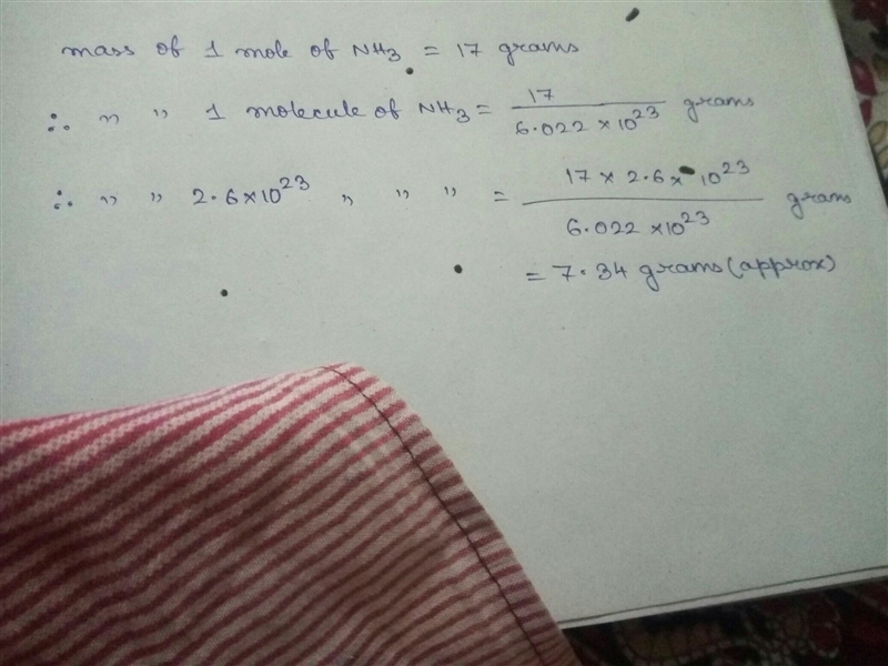 6. What is the mass of 2.6 x 10^23 molecules of ammonia, NH3?-example-1