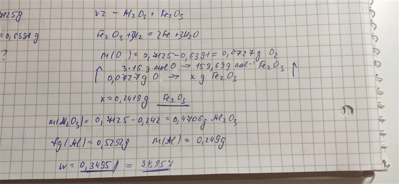 A sample containing a mixture of iron oxide Fe2O3 and aluminum oxide Al2O3 weighed-example-1