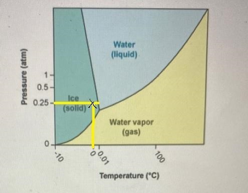 What is the phase of water at 0.25 atm and 0°C?A. GasB. Solid and liquidC. Solid and-example-1