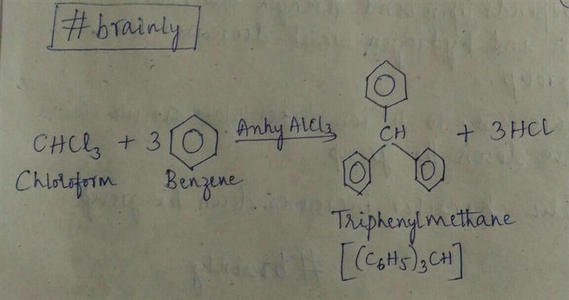 What happens when CHCl3 reacts with Benzene in the presence of anhydrous Aluminum-example-1