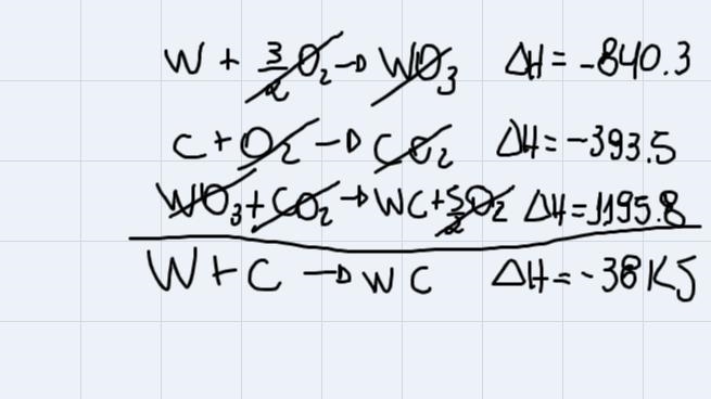 Calculate the enthalpy change for the reaction W(s) + C(graphite) --> WC(s)2W(s-example-1