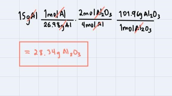 What is the theoretical yield of the reaction of aluminum oxide when 15.0 g of aluminum-example-2