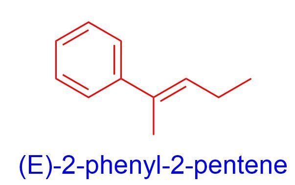 Draw the structural formula of (E)-2-phenyl-2-pentene.-example-1