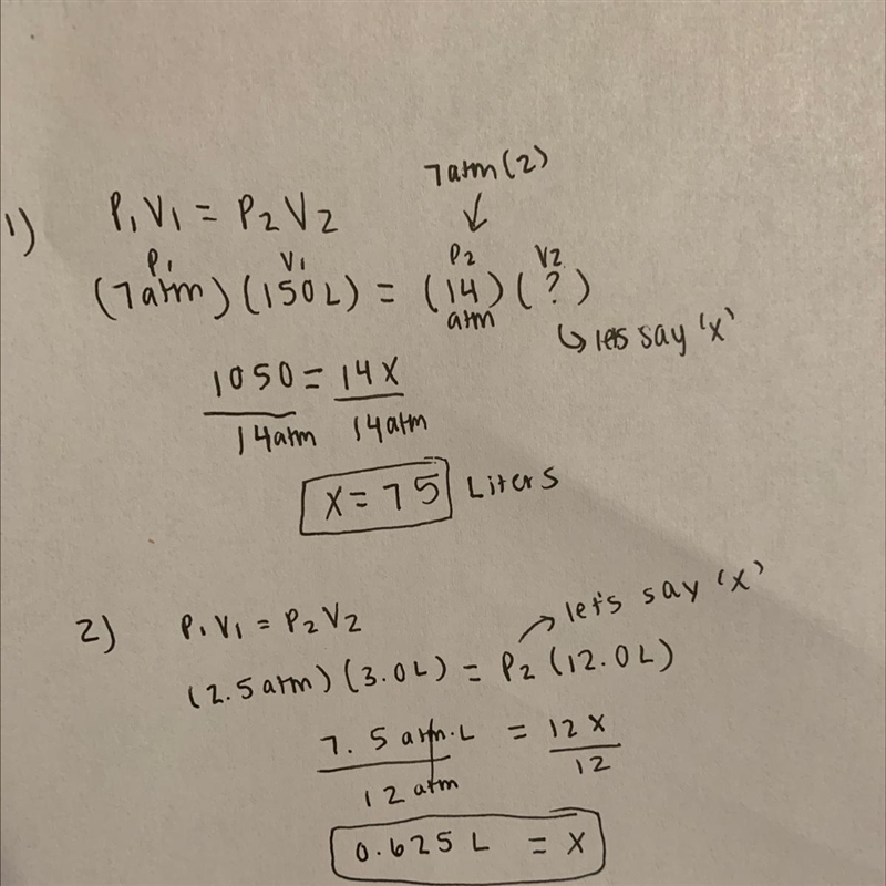 1.A gas sample has a volume of 150. L when the pressure is 7.00 atm. If the temperature-example-1