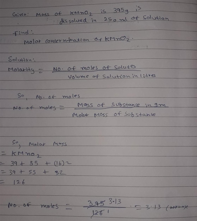 2. You dissolve 0.395g of KMnO, in enough water to give 250 mL of solution. What is-example-1