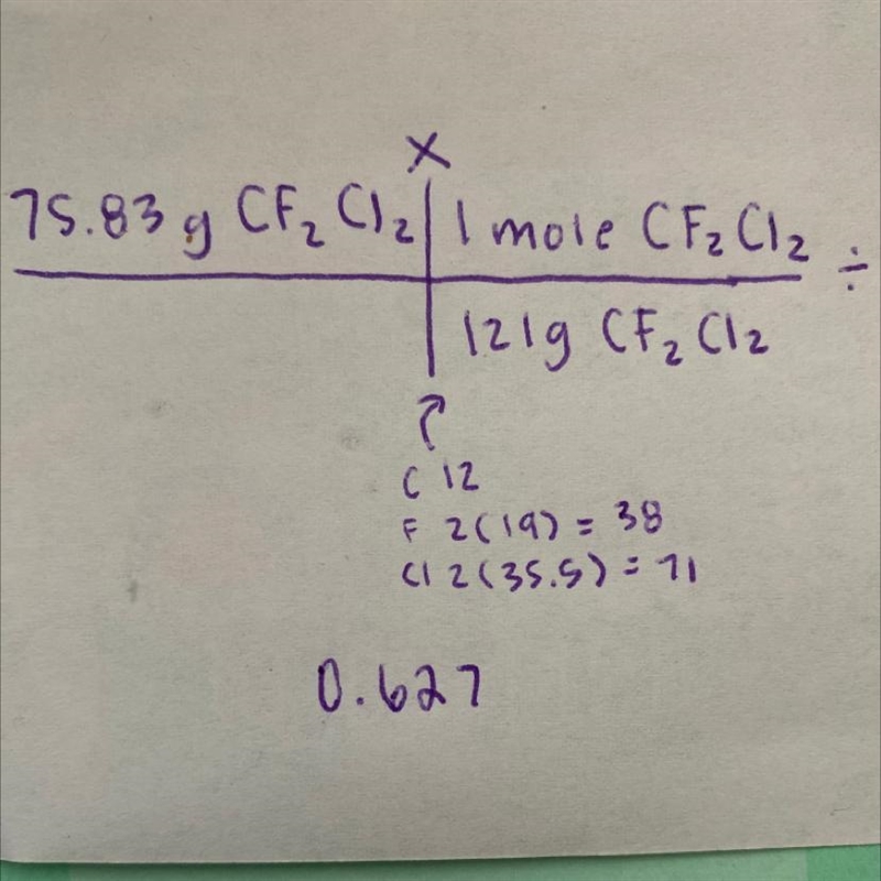 How many moles (of molecules or formula units) are in each sample? 75.83 g CF2Cl2-example-1