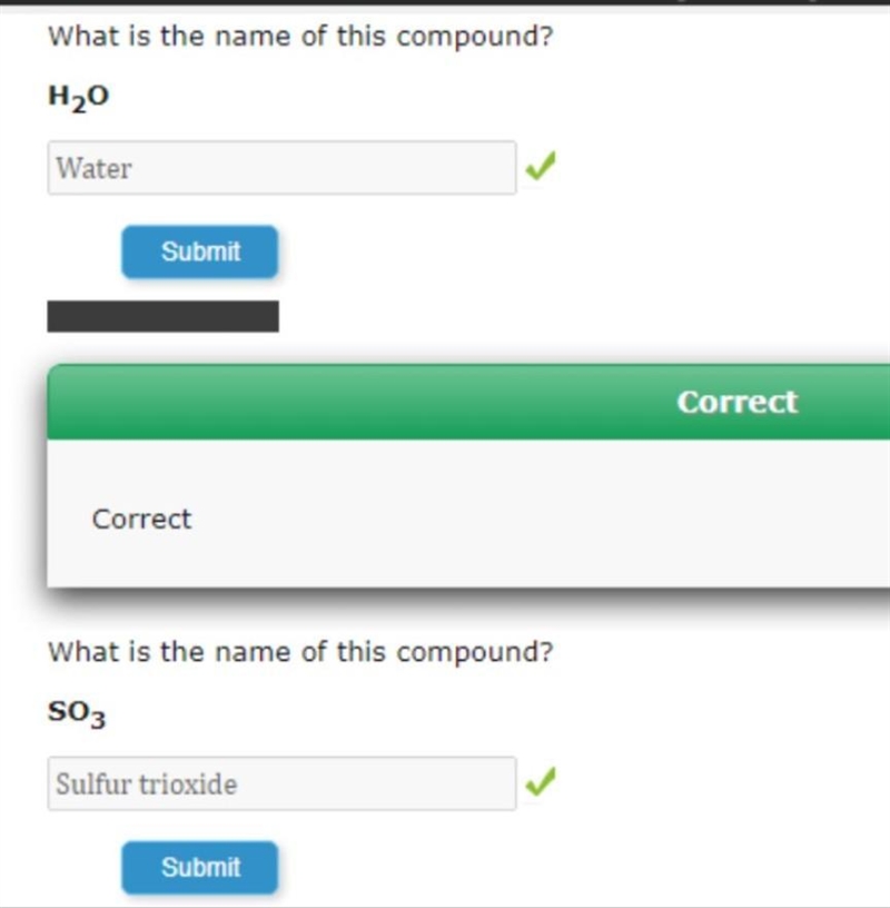 1. What is the name of this compound? H2O 2. What is the name of this compound? SO-example-1