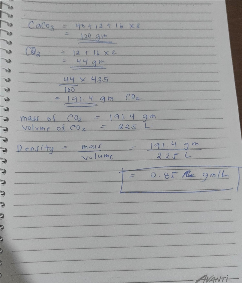 A 435.0 g sample of CaCO3 that is 95% pure gives 225L of CO2 when reacted with excess-example-1