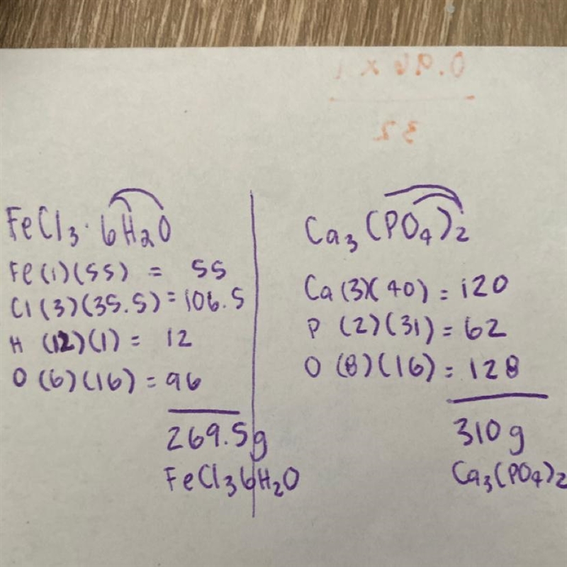 Determine the molar mass of (show your work) : FeCl3•6H2O (note, this is all 1 molecule-example-1