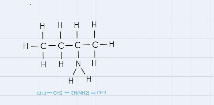 Full structural formula for CH3CH2CH(NH2)CH3-example-1