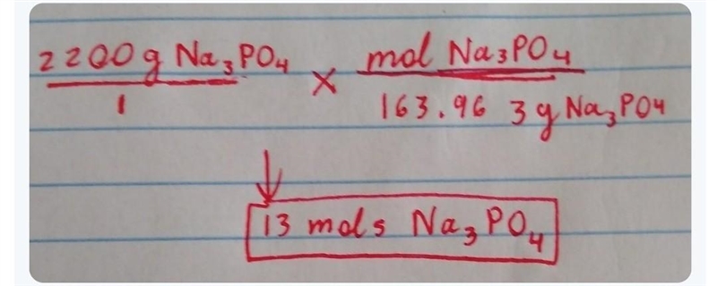 A mass of 2.20 kg of sodium phosphate is converted into the following number of moles-example-1