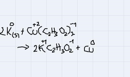 Determine the reducing agent in the following reaction.2 K(s) + Cu(C2H302)2(aq)2 KC-example-1