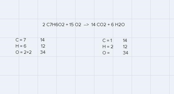 How do you balance equations the following chemical equation C7H6O2 + O2 --> CO-example-1