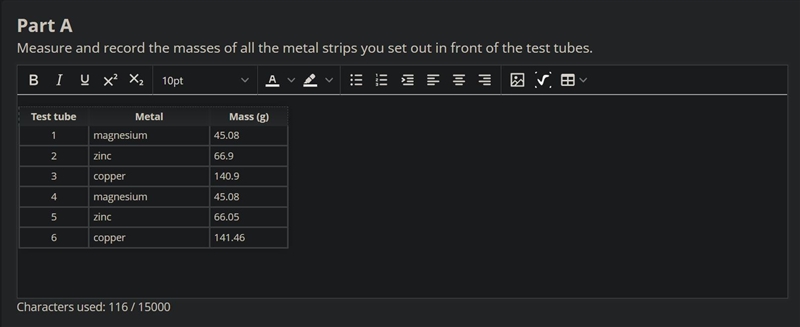 Part A Measure and record the masses of all the metal strips you set out in front-example-1