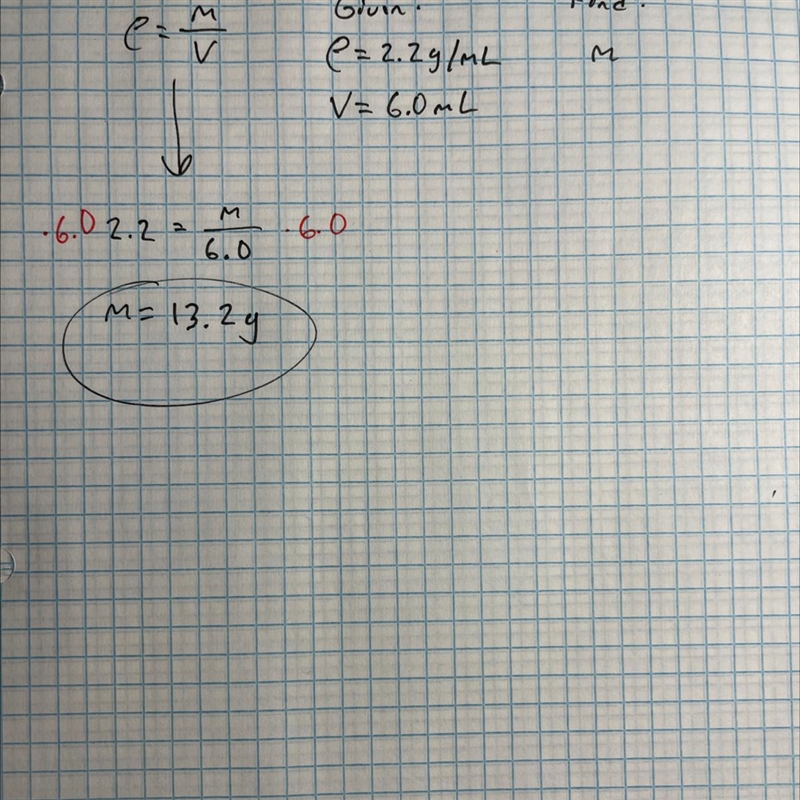 What is the mass of an object that has a density of 2.2 g/ml and a volume of 6.0 mL-example-1