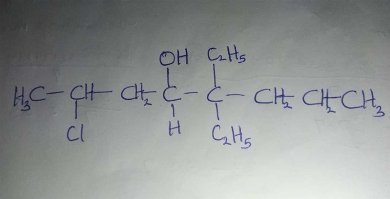 Drawing the structure with all elements2-chloro-5,5-diethyloctan-4-ol-example-1