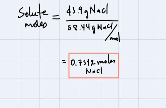 Determine the volume (in liters) of a 1.4 M solution containing 43.9 grams of NaCl-example-2