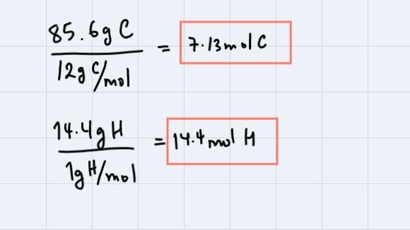 7. Find empirical formula of a compound that contains 85.6% carbon and 14.4% hydrogen-example-2