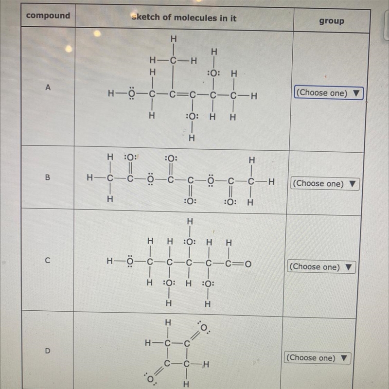 (Please look at photo)Sort the molecular Compounds in the table and two groups with-example-1