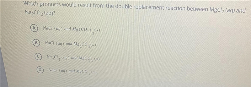 Which products would result from the double replacement reaction between MgCl₂ (aq-example-1