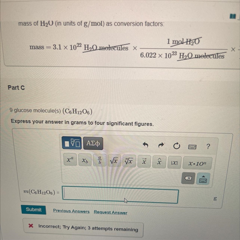 Help me answe step by step please covert 9 molecules of glucose to grams-example-1