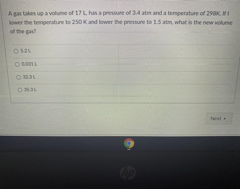 A gas takes up a volume of 17 L, has a pressure of 3.4 atm and a temperature of 298K-example-1