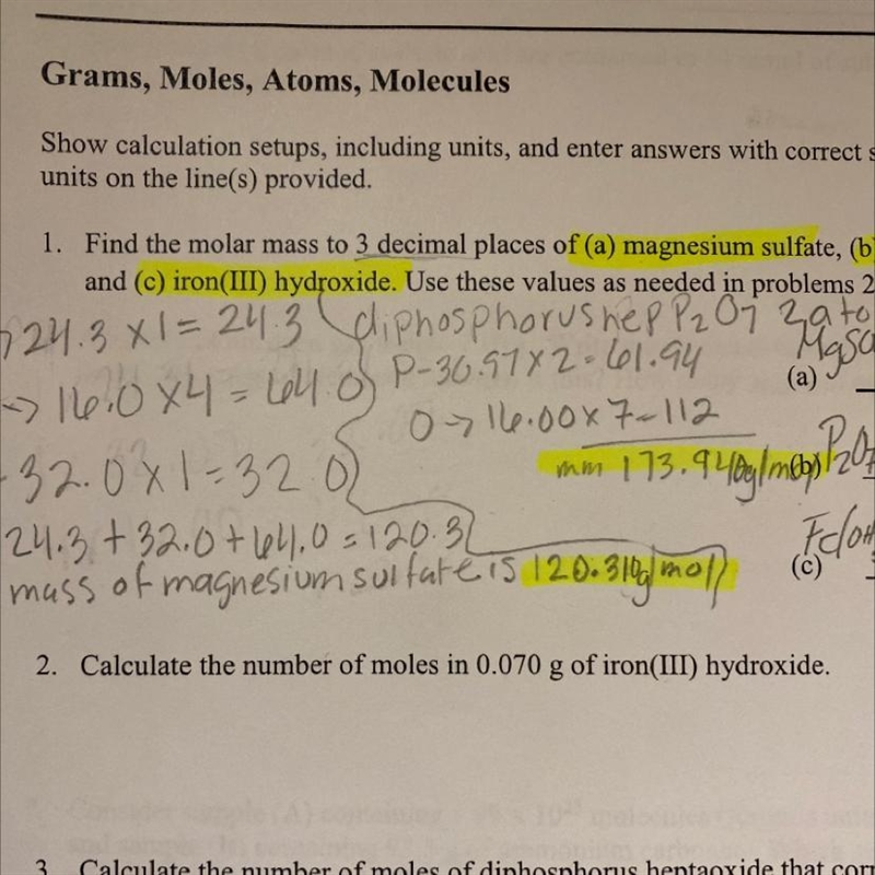 2. Calculate the number of moles in 0.070 g of iron(III) hydroxide.-example-1