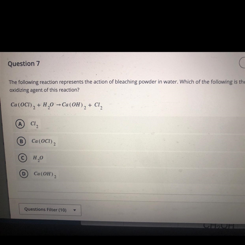 Which of the following is the oxidizing agent of this reaction?-example-1