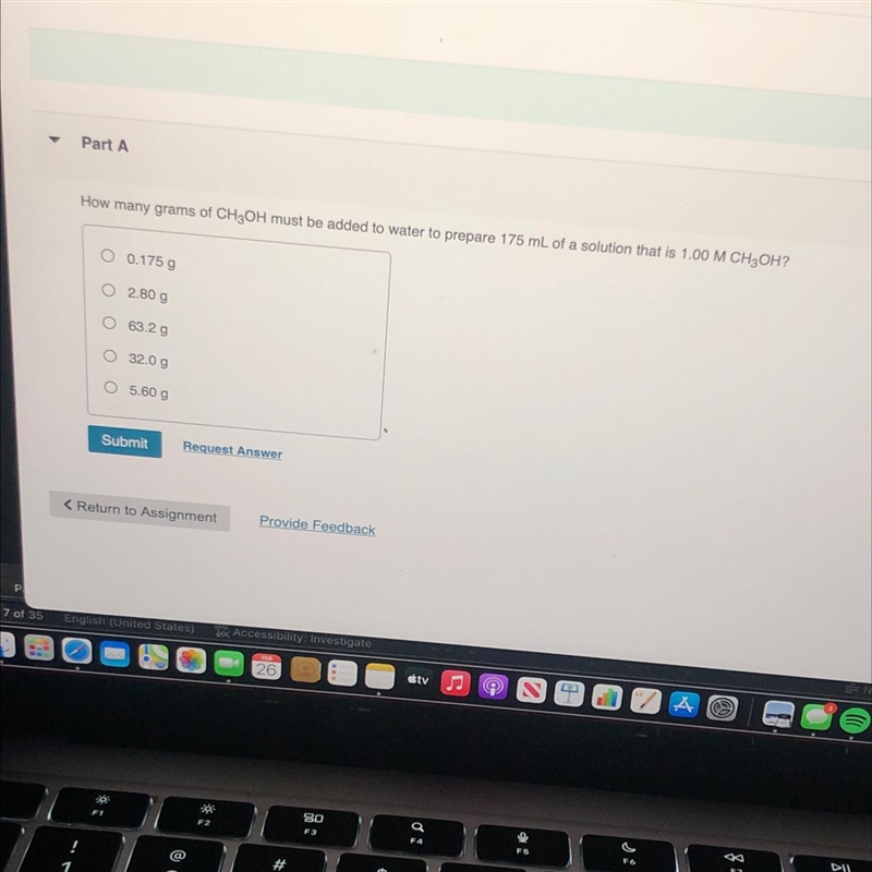 How many grams of CH3OH must be added to water to prepare 175 mL of a solution that-example-1