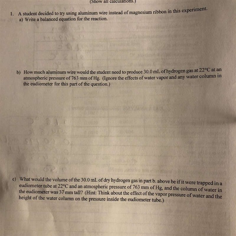 Please help with 2nd and 3rd questions In question b) Aluminum reacts with hydrocloric-example-1