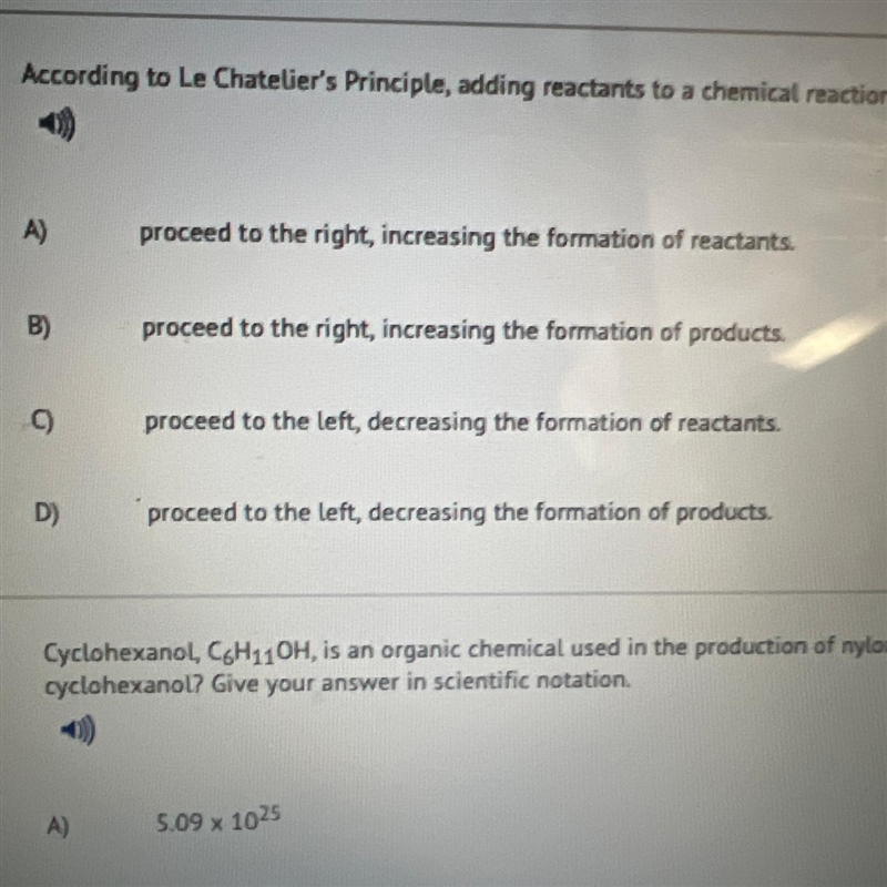 According to Le Chatelier's Principle, adding reactants to a chemical reaction A) proceed-example-1