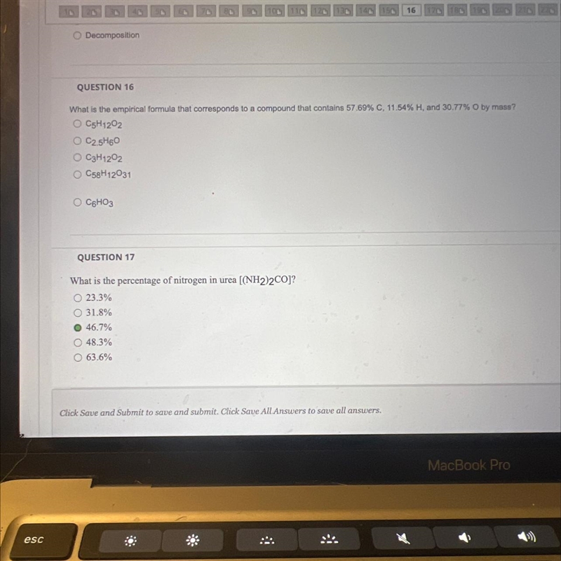 QUESTION 16What is the empirical formula that corresponds to a compound that contains-example-1