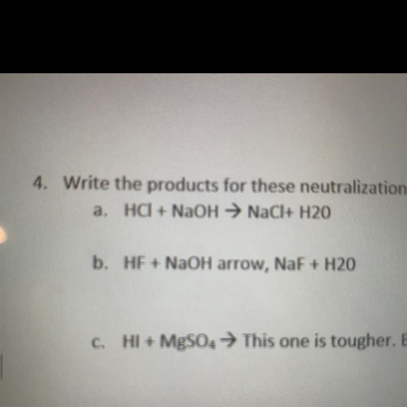 Write the names of the products for the given neutralization reactions.-example-1