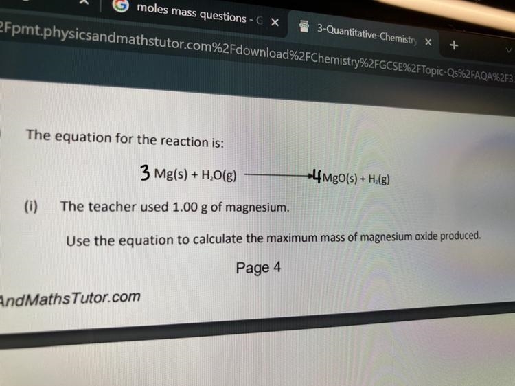 Moles and mass and help with ratios eg 3:4 3:7-example-1