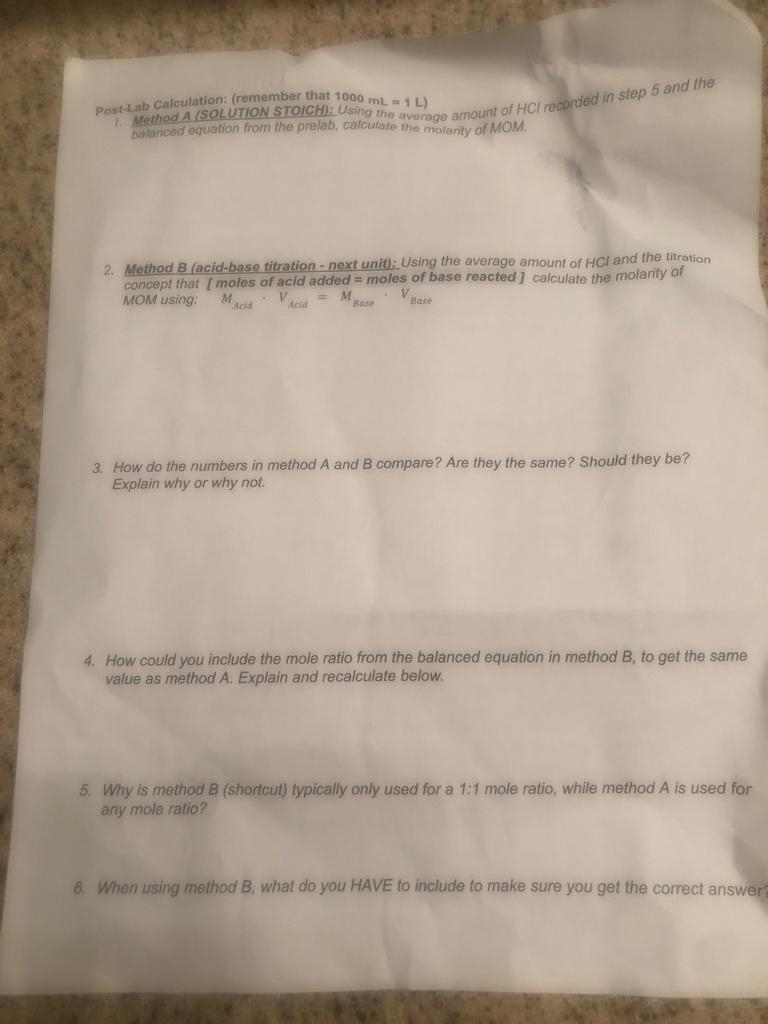 Titration lab problems, assist with question 6 , then question1 on post lab-example-2