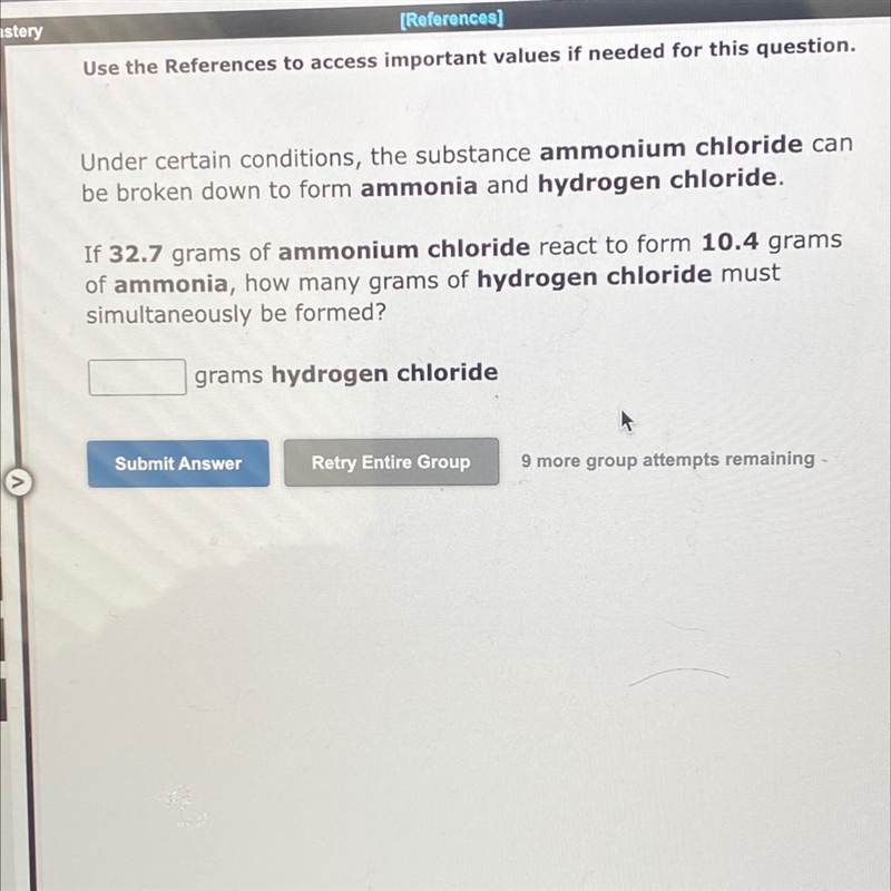 Under certain conditions, the substance ammonium chloride can be broken down to form-example-1