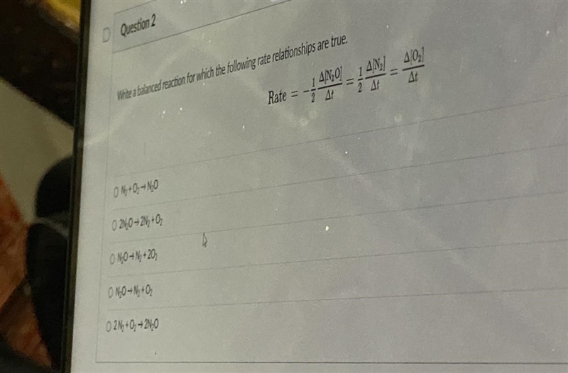 Write a balanced reaction for which the following rate relationships are true.ANORate-example-1