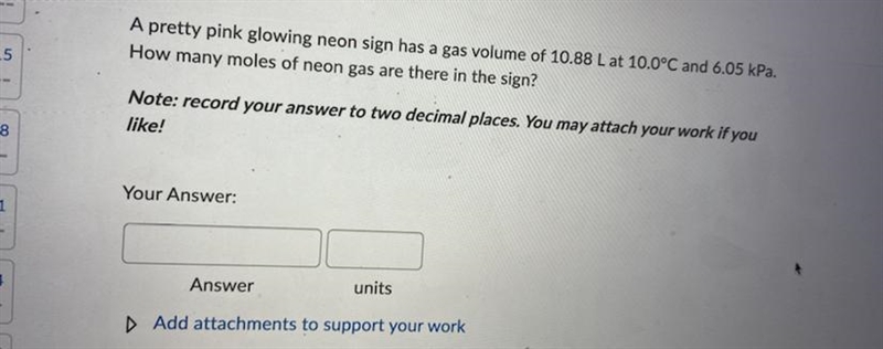 A pretty pink glowing neon sign has a gas volume of 10.88 L at 10.0°C andHow many-example-1