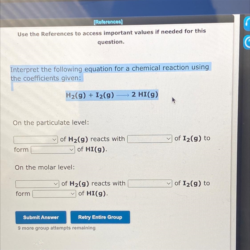 Interpret the following equation for a chemical reaction using the coefficients given-example-1