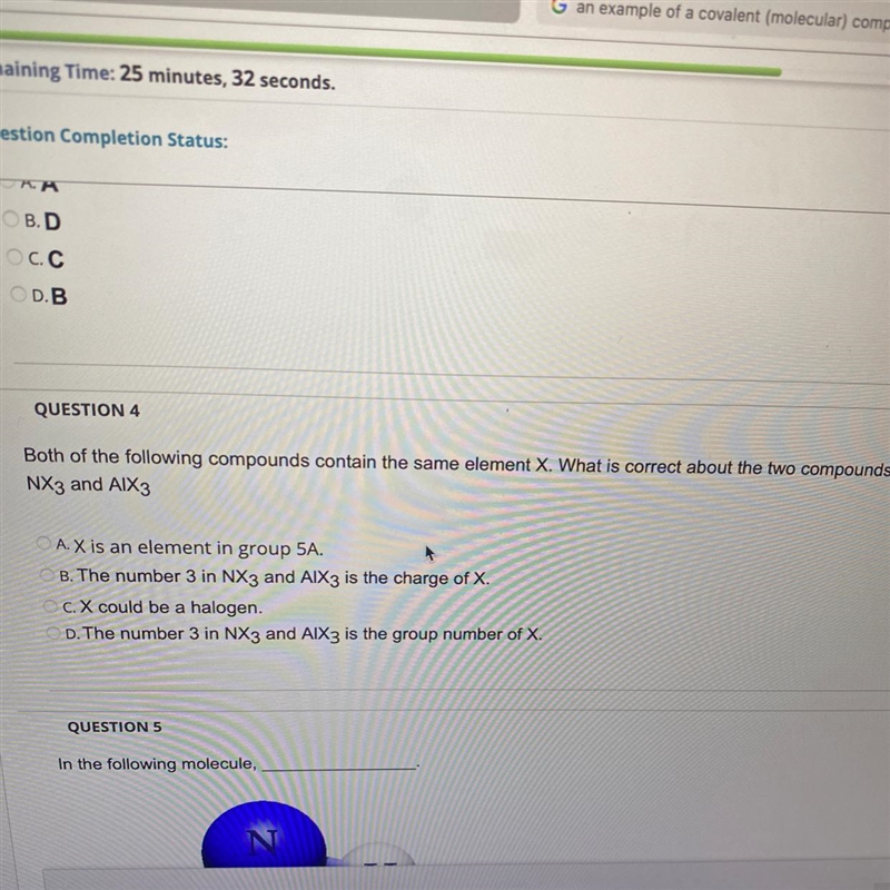 QUESTION 4Both of the following compounds contain the same element X. What is correct-example-1