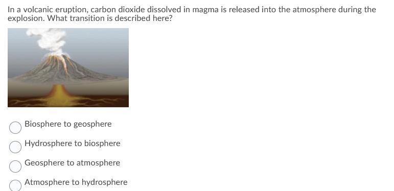 In a volcanic eruption, carbon dioxide dissolved in magma is released into the atmosphere-example-1