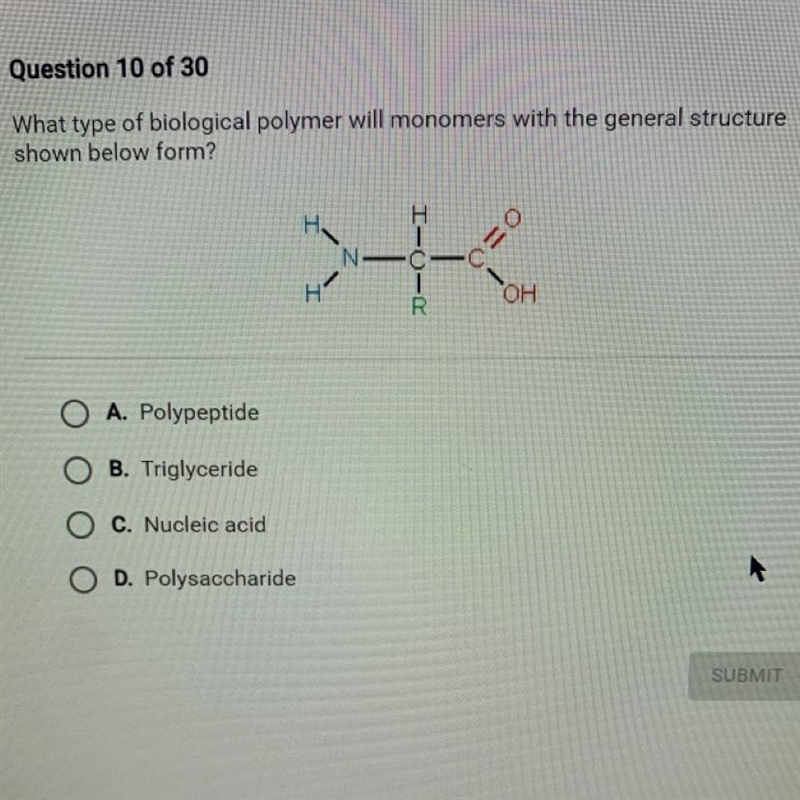 What type of biological polymer will monomers with the general structureshown below-example-1