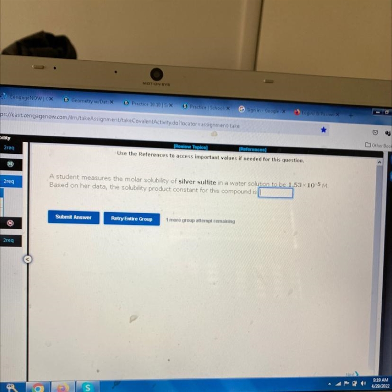 A student measures the molar solubility of silver sulfite in a water solution to be-example-1